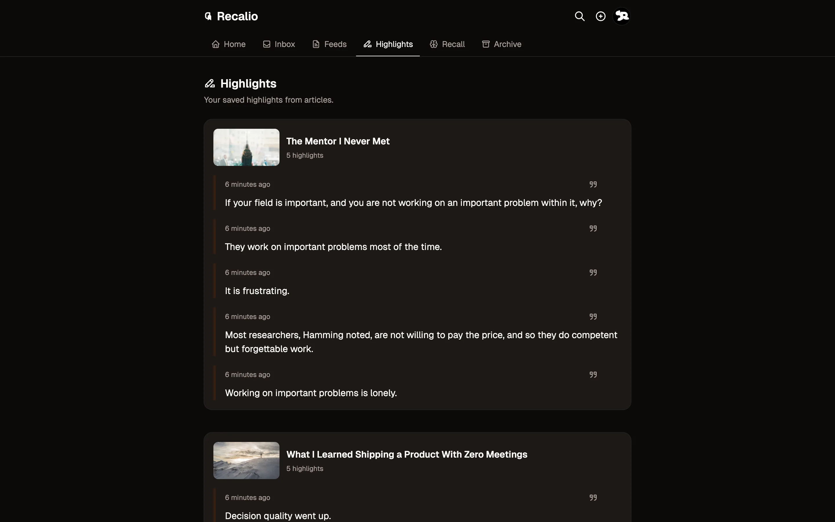 Highlights view — dark