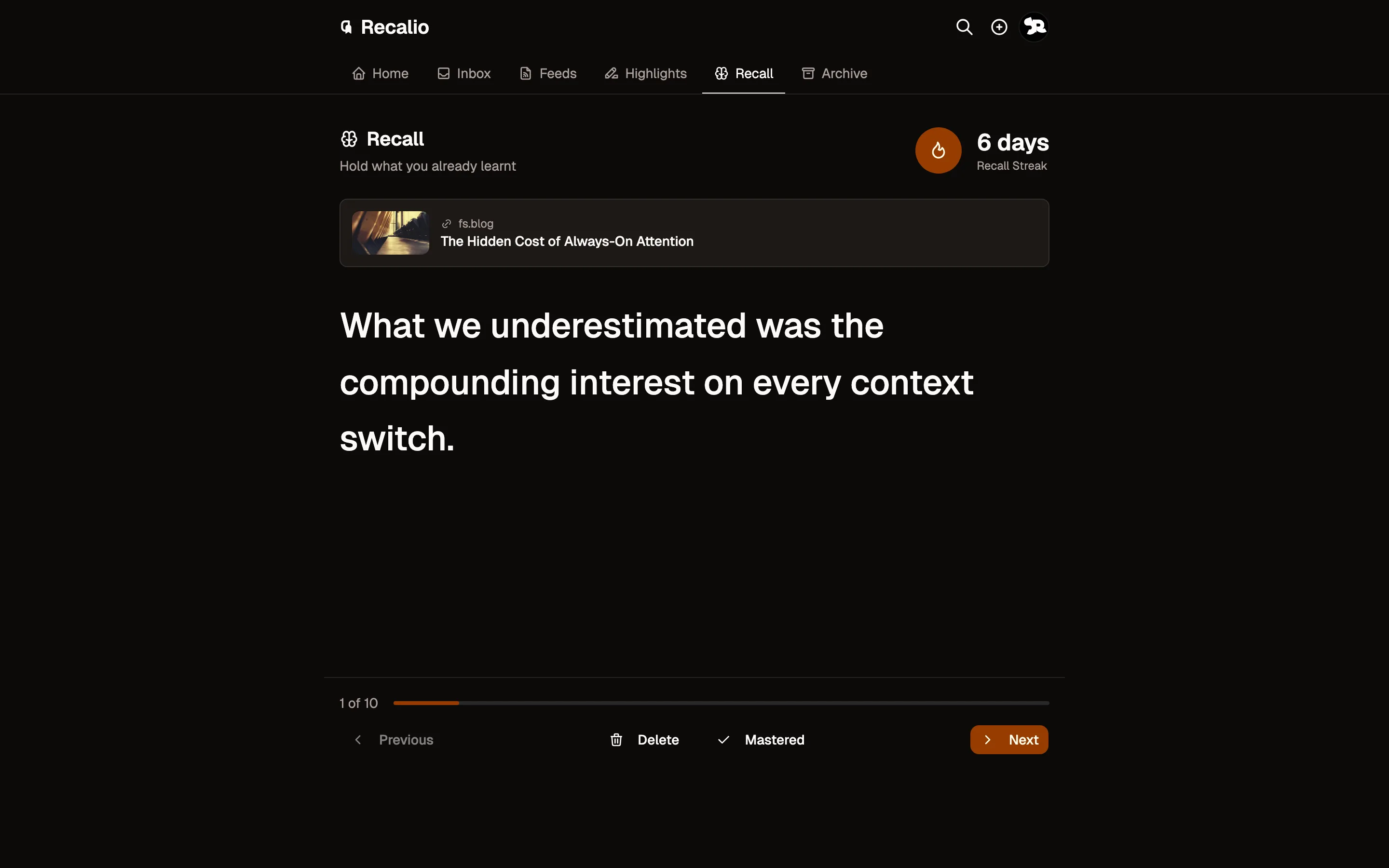 Today's recall session — dark
