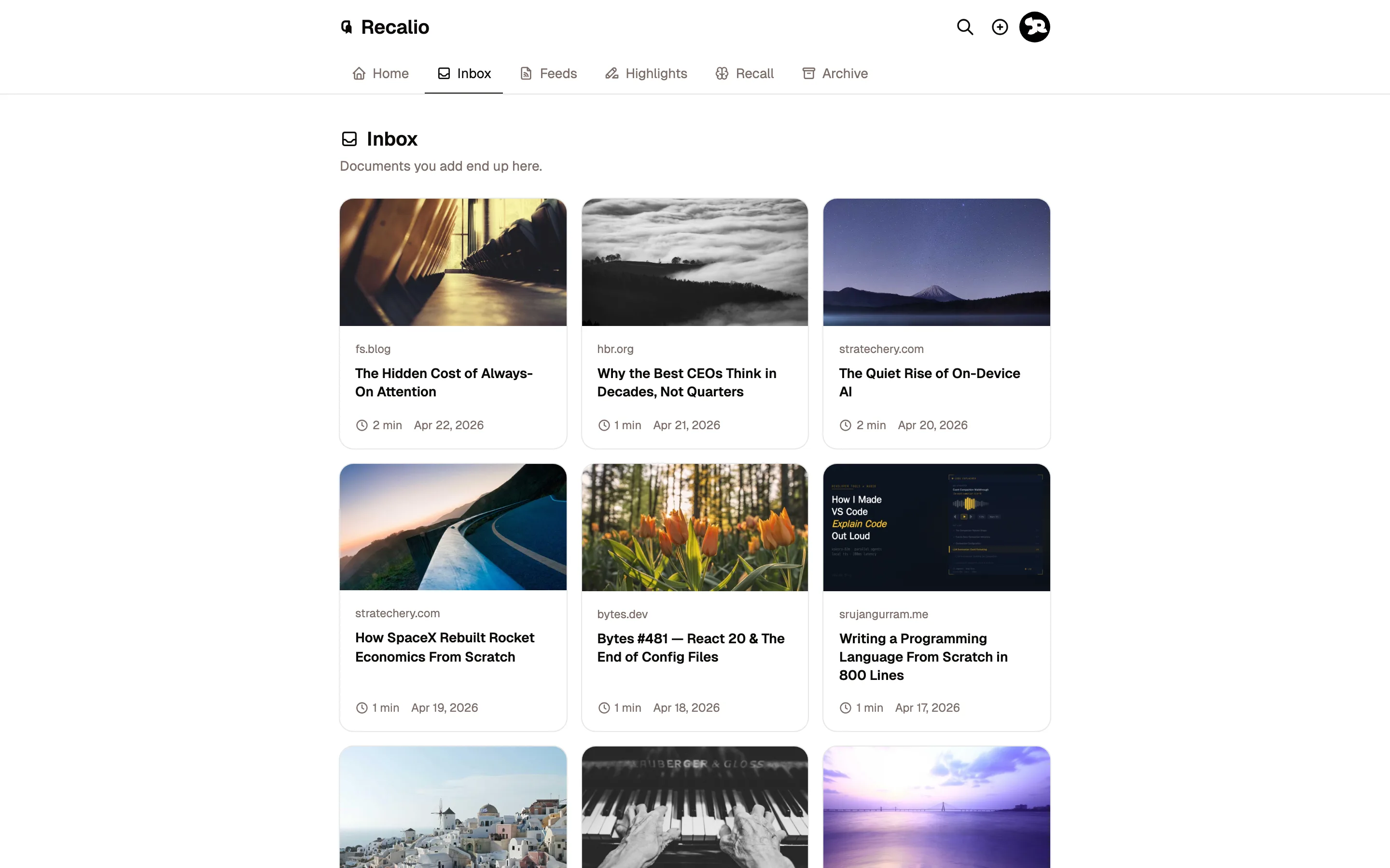 Inbox filling with articles — light