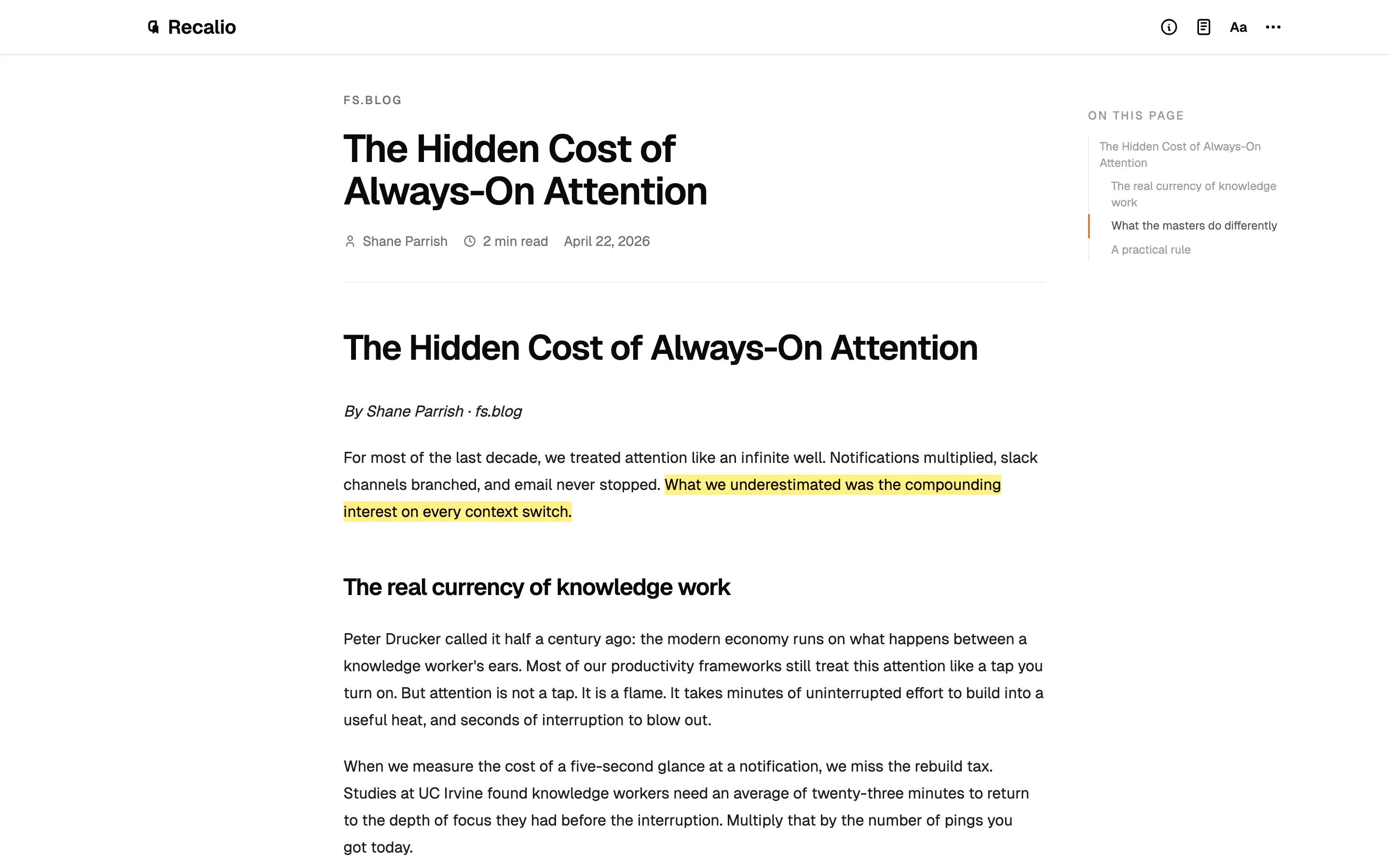 Reader with inline highlight — light