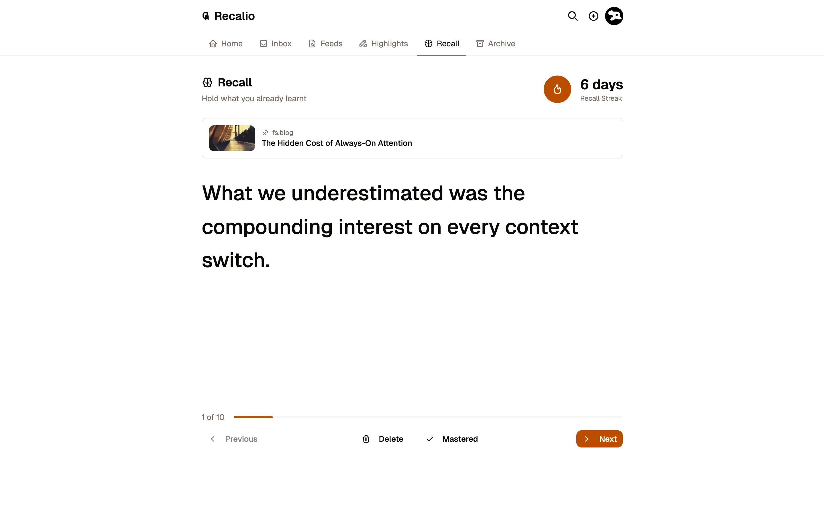 Today's recall session — light