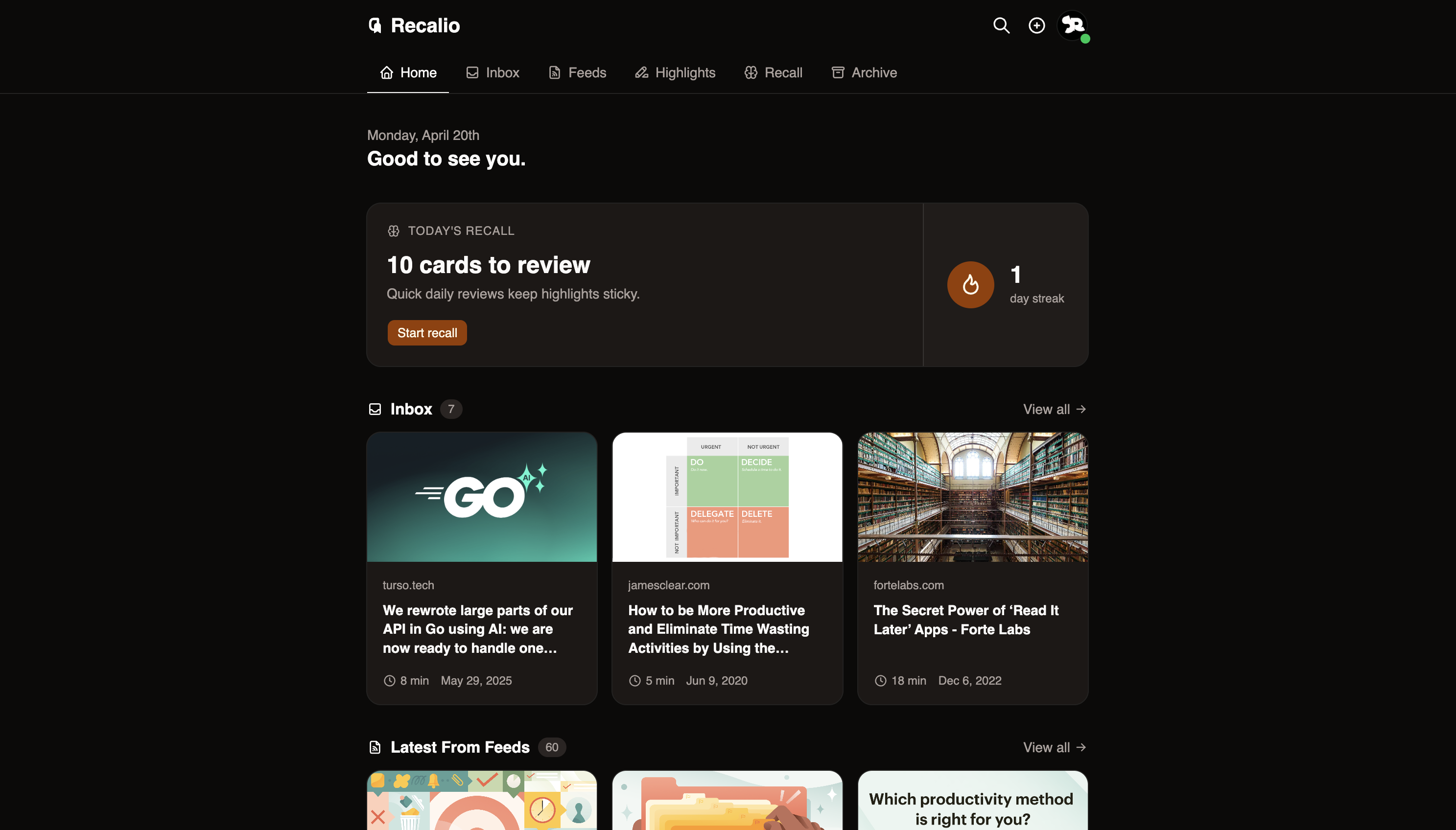 Recalio App Screenshot